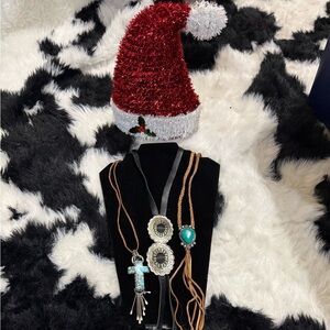 Festive Santa Hat and Boho Necklace Set
